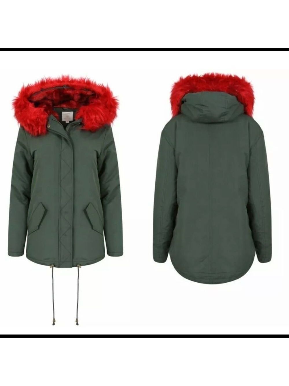 Nwot UK2LA Red Faux Fur Hooded Winter Jacket Coat